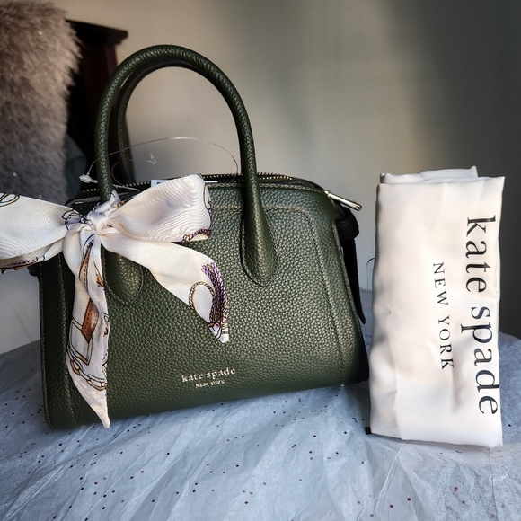 Kate Spade Olive Green Knott Bonsai Pebbled Leather Mini Satchel  5Pc Set NWT - Picture 3 of 14